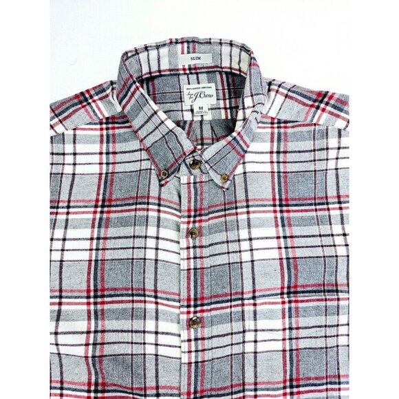 J. Crew Slim Size Medium Men's Gray White Black Red Check Cotton Flannel Shirt - Picture 5 of 11